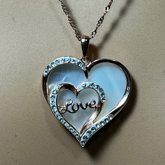 Ralph Lauren Sterling Silver Gold Tone Heart Shaped Love Pendant. 19” long - Picture 2 of 7